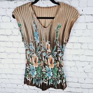 CHERIE BLISS | v-neck fit-&-flare accordion pleated stretch floral blouse top